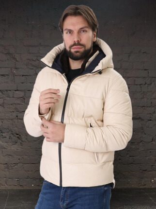 Премиальный пуховик из тонкой кожи ягнёнка Cross Jacket Hooded (Bej) с 20% скидкой