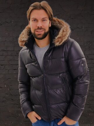 Аляска из премиальной кожи Arcus Jacket Hooded (Navy) синего цвета с 20% скидкой