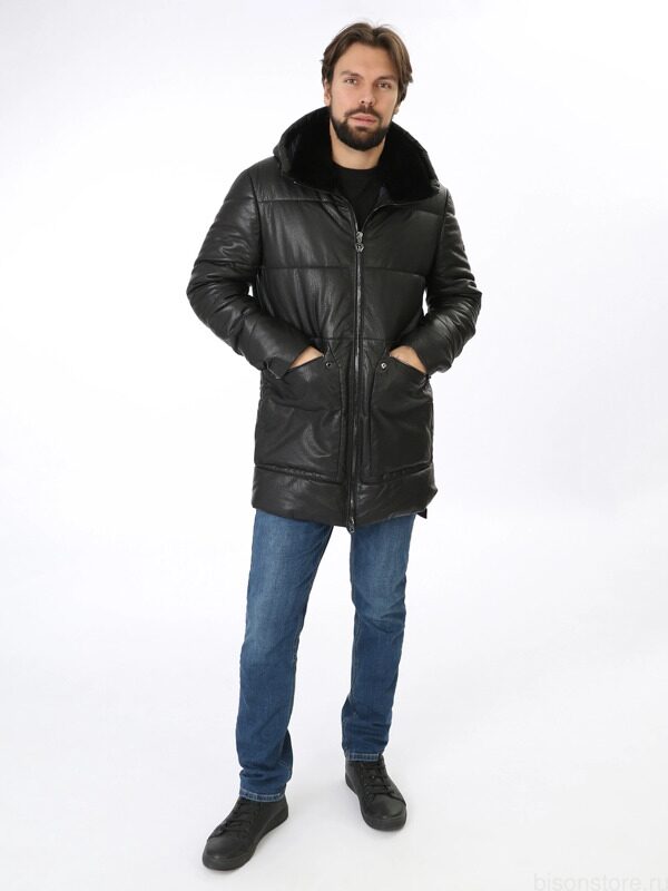 Зимнее кожаное пальто мужское Mont Blanc Parka (Hooded)